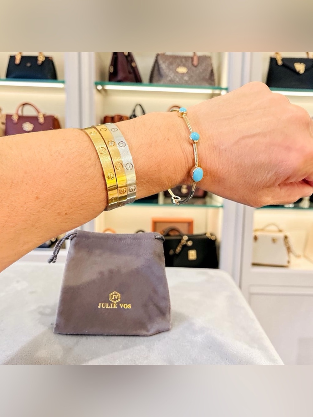 JULIE VOS AUTHENTIC RARE LUXURY MINIMALIST RETRO SUMMER SPRING TURQUOISE BANGLE